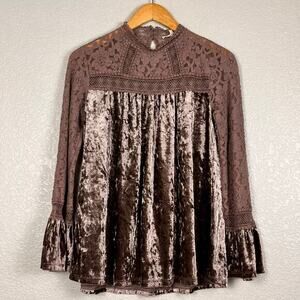 Womens Velvet Top Small Mauve Lace Romantic Boho Bell Sleeve Fairy Grunge Goth‎